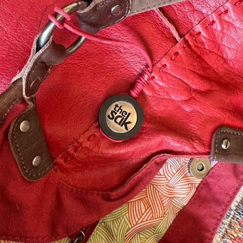 The Sak red leather hobo bag with brown leather straps and silver hardware - Picture 2 of 5